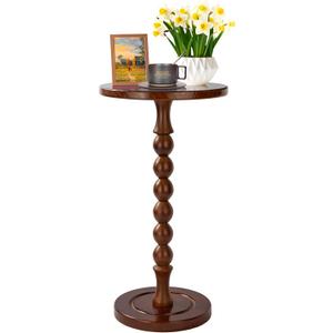 Round Side Table for Small Spaces, Drink Table with Oak Wood Pedestal, Modern End Table Nightstand for Living Room, Bedroom, Office, and Corners, Tool-Free Assembly, Brown