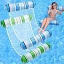 Pool Floats Adult, 2 Pack Inflatable Pool Floats, 4-in-1 Multi-Purpose Rafts Lounger Water Hammock for Swimming Pool, Thick PVC Pool Floaties for Adults Vacation (Blue&Green - stripes)