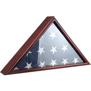 Burial Flag Display Case Fits 5'x9.5' Flag, Thin Bottom Edge Military Flag Box with Glass Front for American Veteran Flag, Wooden Memorial Folded Flag Case Shadow Box (Cherry)