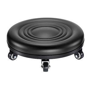 PATIKIL Low Rolling Stool Chair - PU Leather Universal Wheel Seat for Home Office Fitness - Round Roller Stool (Black)