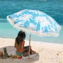 6.5Ft Boho Beach Umbrella with Fringe, Tassel Umbrellas with Tilting Wood Pole & Carrying Bag, UPF 50+ for Beach