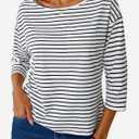 SOFIA'S CHOICE Women's Striped Shirt Loose Fit 3/4 Sleeve T Shirts Summer Casual Tee Top Black Medium (M)