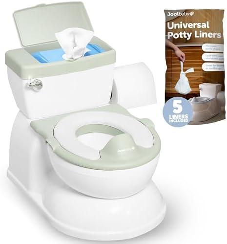 Real Feel 2-in-1 Potty with Wipes Storage, Flushing Sounds & Disposable Liners - Realistic Toilet - Easy to Clean & Assemble - Jool Baby (Sage)