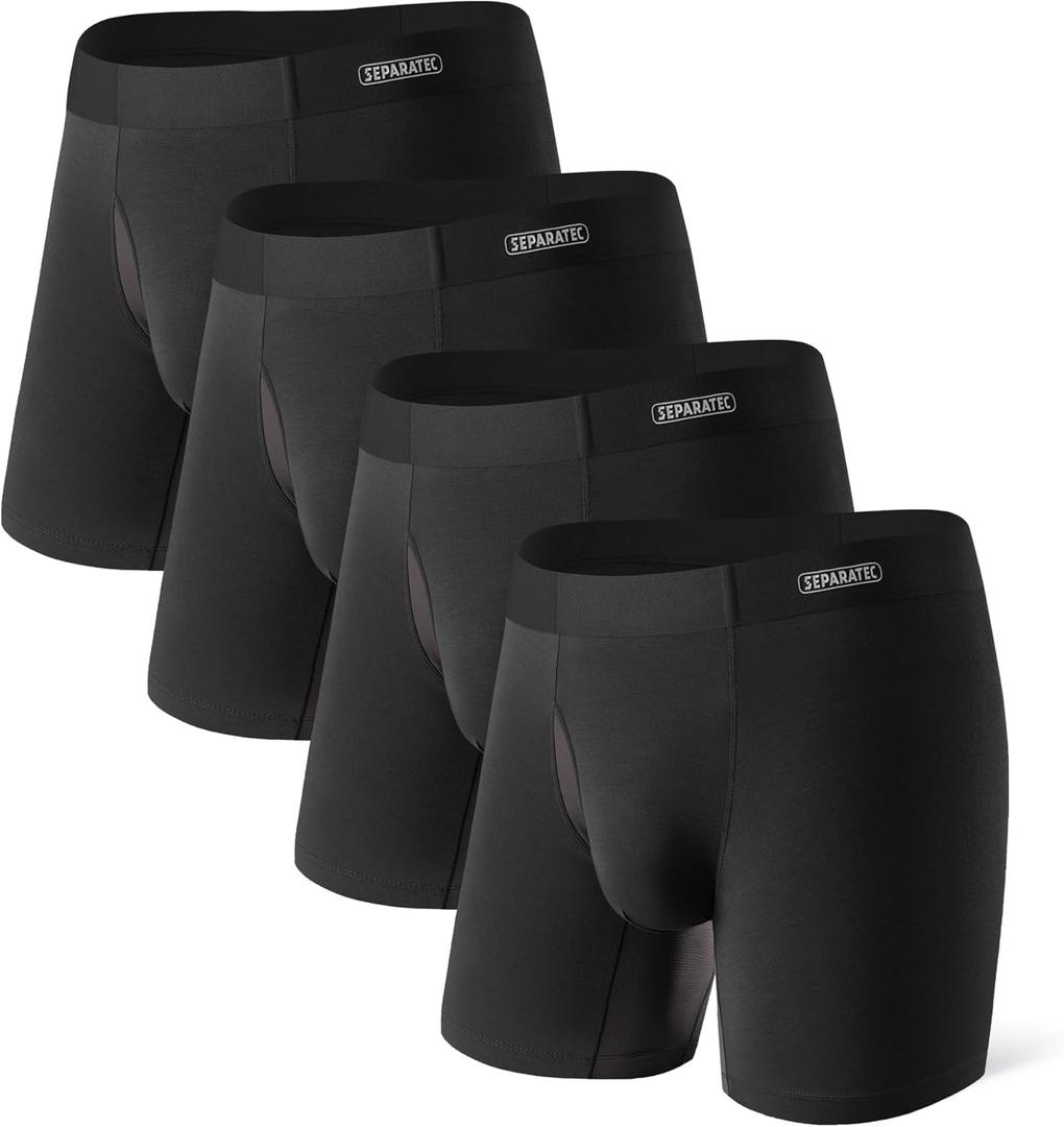 Separatec Mens Underwear with Separate Pouch, Micro Modal Boxer Briefs Seamless Waistband Underwear for Men 4 Pack (Large, Black)
