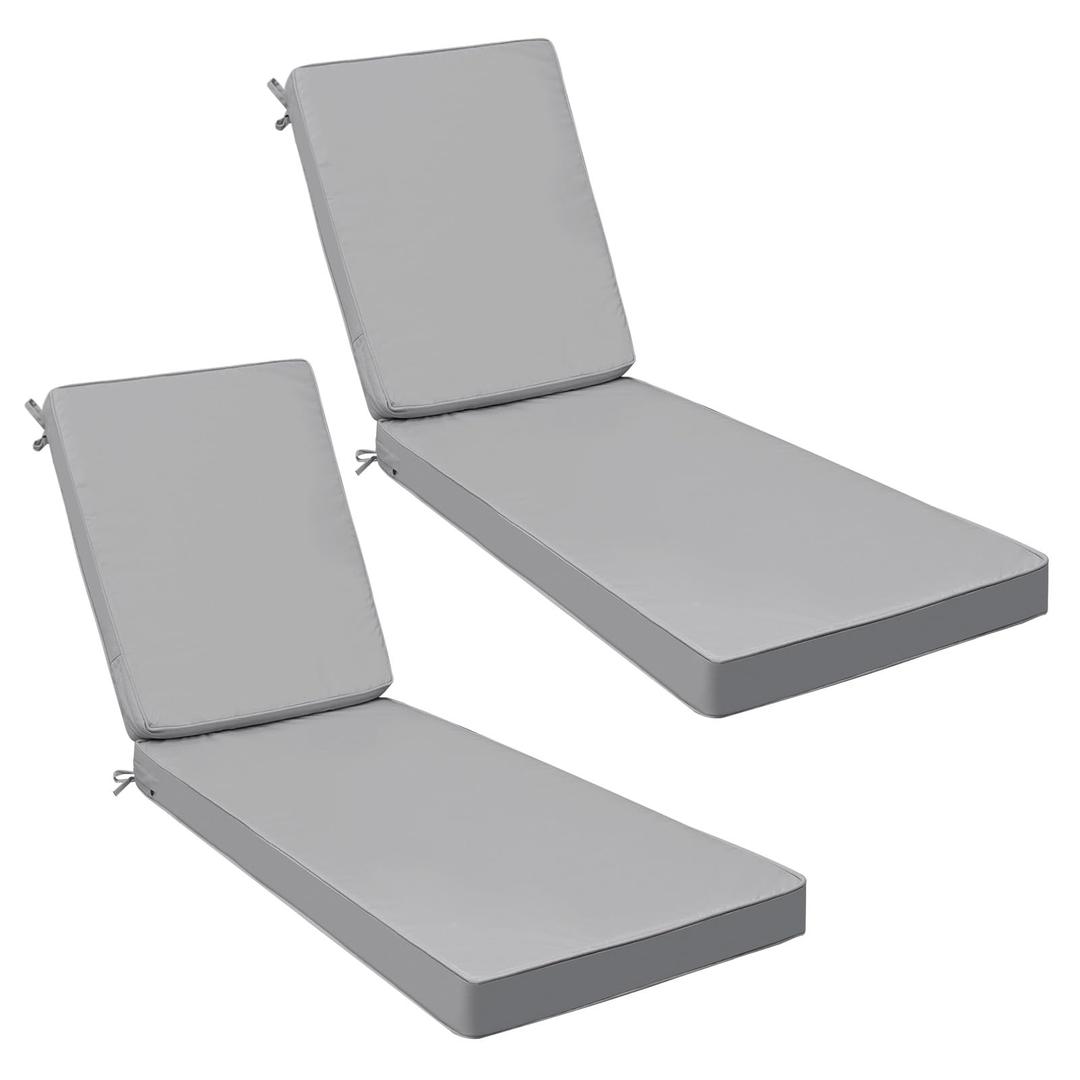 AAAAAcessories Outdoor Chaise Lounge Cushions, Fade-Resistant, Waterproof Patio Furniture Replacement Cushions, 72" x 21" x 3", Set of 2, Gray