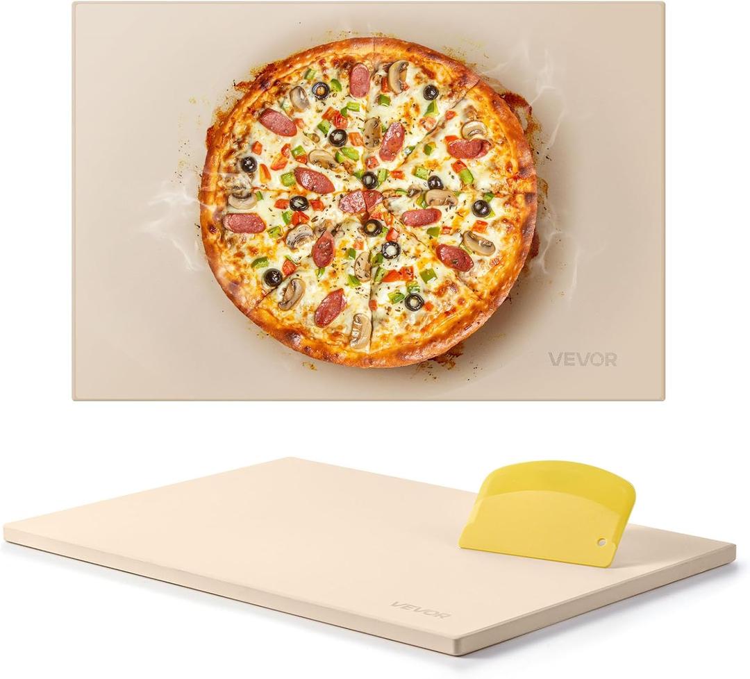 VEVOR Pizza Stone, 20 x 14 x 0.67 in Rectangular Pizza Stone, Extra Large Baking-Stone with Scraper, 1450 Heat-Resistant Cordierite, for Oven, BBQ Griller, Baking Bread & Pizza