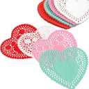 8 Inch Heart Shaped Paper Doilies - Pack of 100, 25 Each in Red, Pink, White and Blue - Heart Doilies Perfect for Valentine's Day Decorations.