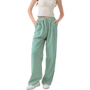 Women's Casual Striped Wide Leg Pants Y2k Drawstring Elastic High Waisted Trousers Loose Lounge Palazzo Pants (M)