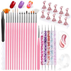 Artdone Nail Art Brushes With Nail Stands Nail Art Tool Set, Dotting Tools, Dust Brush,Striping Brushes for Long Lines, Drawing Pen For Gel Polish Design supply