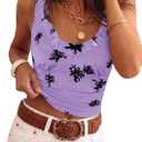 Tankaneo Womens Ruffle Deep V Neck Tank Tops Summer Sexy Floral Print Sleeveless Fitted Shirts Trendy Y2k Going Out Crop Tops (Purple, L)