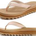 KuaiLu Womens Flip Flops Ladies Yoga Mat Platform Thong Sandals Dressy Womans Lightweight Summer Slip On Beach Flip Flop Sandles, Soft Cushion Footbed, Arch Support (7, Beigechoose a Smaller Size)