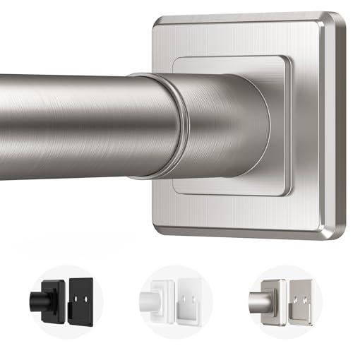 Haryaers Brushed Nickel Shower Curtain Rod,Spring Tension Curtain Rod 30-64”,No Drill or Screw Installation Shower Rod for Bathroom, Closet, Kitchen with Brackets