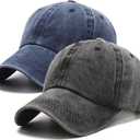 PFFY 2 Packs Vintage Washed Distressed Baseball Cap Dad Golf Hat Black+Blue