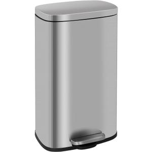 FDW | 8 Gallon Trash Can with Lid | Stainless Steel | Fingerprint Proof | Made of Stainless Steel | Soft-Close Step Pedal | Hands-Free Use | Easy to Clean | for Kitchen, Office, Bathroom