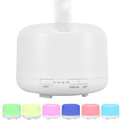 500ml Premium Essential Oil Diffuser,Quiet 4-in-1 Ultrasonic Aromatherapy Humidifier,7 Color LED Lights,with Adjustable Automatic Timer Off Function and Spray Mode. (White,Classic Model)