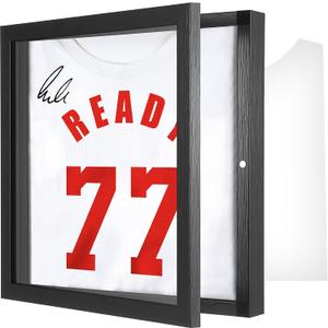 1 Pack T Shirt Display Frame, Black Imitation Wood T Shirt Frame with 98% UV Protection Acrylic, 1" Depth of Usable Space Shadow Box, Display Case for Shirts, Jerseys, Memorabilia (13'' X 13'')