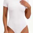 PRETTYGARDEN Body Suits for Womens Summer Tops 2026 Casual Short Sleeve Ribbed Fitted Basic Tee Shirts Spring Fashion Clothes (White,Large)