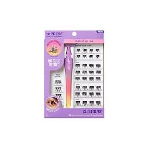KISS imPRESS Falsies Self Adhesive Eyelashes, Press On Lashes, 12mm14mm Glam Volume Lashes, Black, No Glue Needed, Invisible Band, 36 Lash Clusters & NonStick Applicator  Voluminous