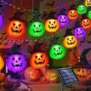 Windpnn Upgraded Solar Halloween Lights Outdoor, Solar Powered Pumpkin String Lights,16ft 20LED 8 Modes Waterproof Halloween String Lights for Garden Patio Landscape Halloween Decorations(Multicolor), Set of 2