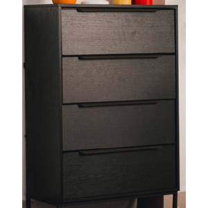 tinge Lira Premium Fabric Dresser - Solid Wooden Frame, 4 Spacious Sag-Proof Drawers with Sleek Metal Handles - Sleek & Durable Storage Solution for Your Home (Black) (11.8"D x 23.4"W x 36.5"H (4 Drawers))