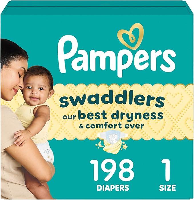 Pampers Swaddlers Diapers, Size 1 (8-14 lbs), 198 Count, Absorbent, Keeps Baby Dry and Comfortable, Skin Safe Disposable Baby Diaper