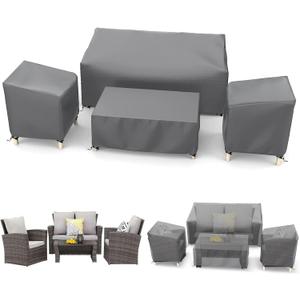STARTWO Outdoor Waterproof Patio Furniture Covers 4-Piece Set for Chairs, Loveseat and Coffee Table, Heavy Duty 600D, Grey