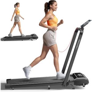 Walking Pad Treadmill with Incline, 2 in 1 Foldable Treadmills for Home Small Office, 300lbs Portable Compact Under Desk Treadmill with App, Remote Control and LED Display