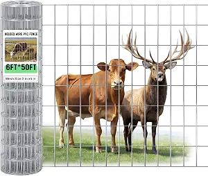 Gisafi 72 in x 50ft tall welded wire fence thing farm sense to doggo deer cattle hog chicken outdoor yard garden, 2in x 4inch 16 gauge metal wire mesh netting for vegetable plant protection