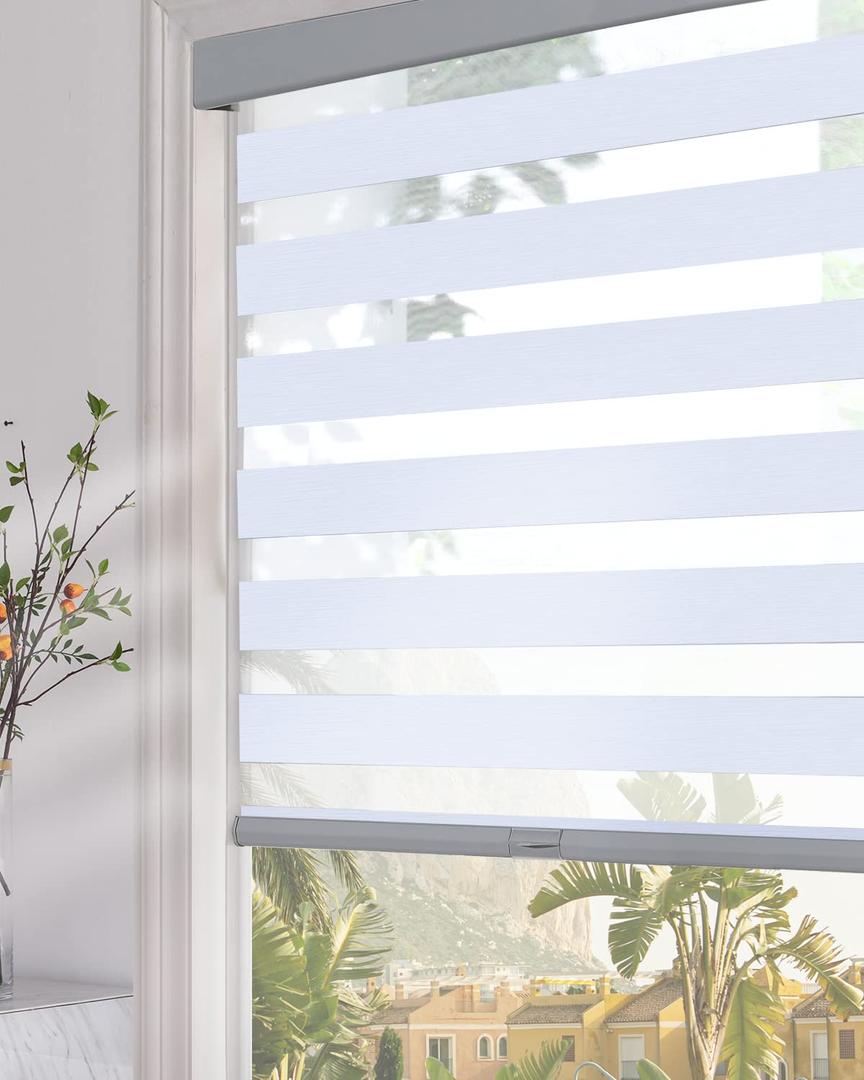 Persilux Blackout Cordless Zebra Blinds for Indoor Windows, Sheer Shades, with Upgraded Cassette, Dual Layers Light Control for Day and Night for Bedroom, Easy to Install (34.5" Wx64 H, Light Grey)