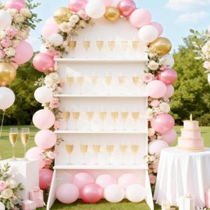 5.9 ft 4-Tier Champagne Wall Holder, Elegant Wedding Arch Party Display with Shelves, Champagne Holder for Wedding, Birthday Party,Anniversary Celebration Decor(PVC)