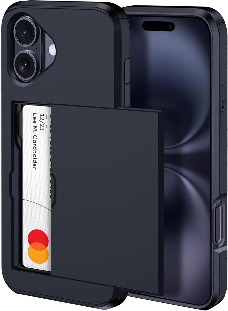 harusaki iPhone 16 Wallet Case with Hidden Card Slot - Wireless Charging Compatible iPhone 16 Case with Card Holder for Men and Women (Black)