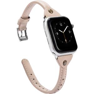 Wearlizer Slim Rivet Leather Compatible with Apple Watch Bands 41/40/38/44/45/46/49/42mm Women Men Dressy Thin Strap Wristbands Bracelet for iWatch Series 11 10 9 8 7 6 5 4 3 SE/Ultra 3 2 1