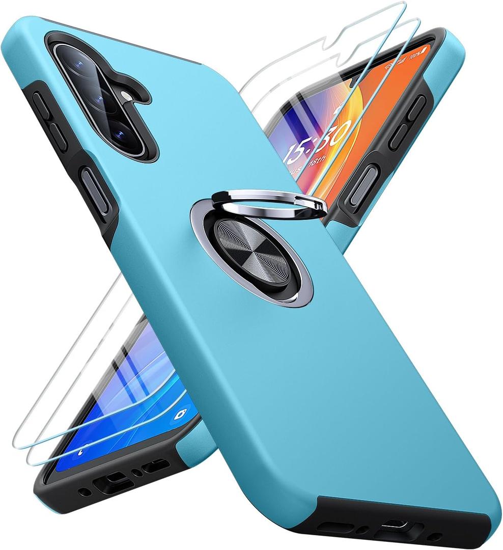 JAME for Samsung Galaxy A17/A26 5G Phone Case with Screen Protector [2 Packs] Ring Holder Stand Kickstand, Dual Layer Military Shockproof Slim Protective Cover Samsung Galaxy A17/A26 Case, Sierra Blue