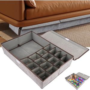 4 Pcs Under Couch Storage, Under Couch Storage Container with Lid, Foldable Under Sofa Storage with Divider, Space Saving Under Couch Storage Box for Accessary