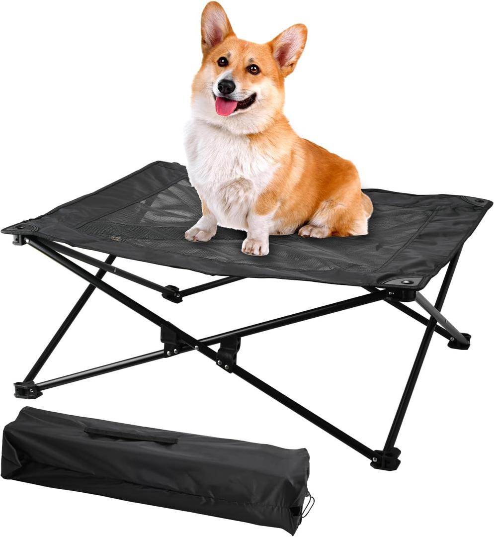 Elevated Dog Bed with Breathable Mesh, Folding Dog Cot Bed Raised Cooling Pet Bed with Carrying Bag Portable Camping Cot for Indoor and Outdoor, 30x30x11.8 inch (Black, Large)