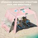 Rhino Valley Beach Cabana, 8 * 8FT Beach Tent UPF50+ Protection, Easy Setup Beach Canopy Wind Resistant with Cup Holder, Compact Beach Shade Foldable Beach Tent Sun Shelter, Pink & White Stripes