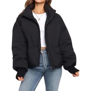 Lianlive Womens Cropped Puffer Jacket Winter Oversized Black Short Quilted Padded Jackets Puffy Outerwear Coat (Medium)