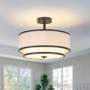 BUXVRCS Semi Flush Mount Ceiling Light Fixture, Modern Light Fixtures Ceiling Mount with Fabric Shade, 3-Light Double Drum Lighting Fixtures Close to Ceiling Light for Bedroom (Black)