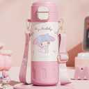 Melody Stainless Steel Insulated Water Bottle with Strap (Spout & Straw) 480ml - Pink