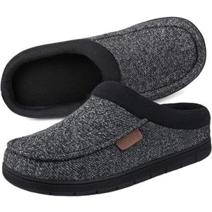 ULTRAIDEAS Men's Nealon Moccasin Clog Slipper, Slip on Indoor/Outdoor House Shoes (7-8, Black/Grey)