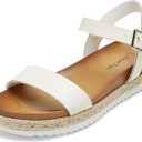 DREAM PAIRS Womens Open Toe Ankle Strap Espadrille Casual Flatform Platform Wedge Sandals (7.5, White/Pu)