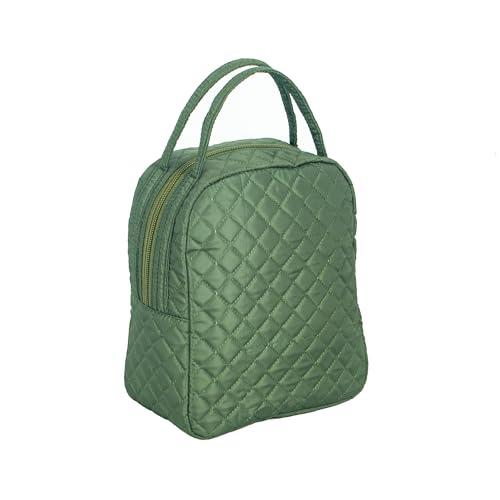 Jula Vance Machine Washable Women Quilted Fabric Insulated Reusable Cooler Lunch Bag Tote Adult Thermal Lunch Box Storage Bag for Ｗork (Green)