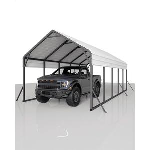 13x26FT Metal Carport, Heavy Duty Steel Frame Garage Shelter with 50x50mm Posts & Side Reinforcement Beams, Outdoor Car Canopy for Vehicle Protection(Grey)