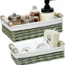 Storage Basket Wicker Baskets for Organizing with Handle Decorative Storage Bins for Countertop Toilet Paper Storage Basket for Toilet Tank Top Small Baskets Set (Set of 2,Green)