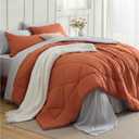 Bedsure Full Size Comforter Set - 7 Pieces Reversible Burnt Orange Bedding, Full Size Bed Set for All Seasons, Bed in a Bag with Down Alternative Comforter, Sheets, Pillowcases & Shams
