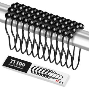 12PCS Shower Curtain Hooks, Shower Curtain Rings Black Rust Proof for Bathroom Shower Rods, Metal Shower Hooks SmoothQuick Sliding