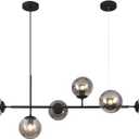 KCO Lighting 6-Light Mid Century Modern Rectangle Sputnik Chandelier Black Farmhouse Linear Chandelier Glass Globe Pendant Light Vintage Kitchen Island Lighting (Black+Smoke Gray)