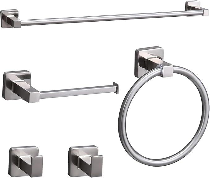 Ntipox 5 Pieces Brushed Nickel Bathroom Hardware Set,Wall Mounted 23.6 inch Towel Bar Set,Towel Rack Set,Toilet Paper Holder, Bathroom Accessories Set