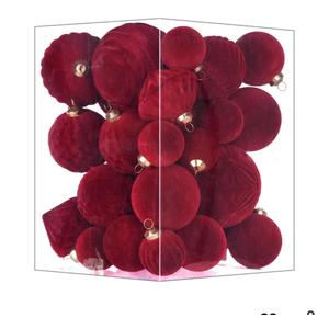 Flocked Ornaments for Christmas Tree Decorations - 12pcs Burgundy Velvet Ball Ornament for Winter Holiday Decor - Plastic Shatterproof Xmas Ornaments Bulk