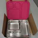Elk and Friends Kids Stainless Steel Bento Box with Silicone Lid | Leak-proof | Toddler Lunch Container | 4 Compartments | Dishwasher Safe (Pink)
